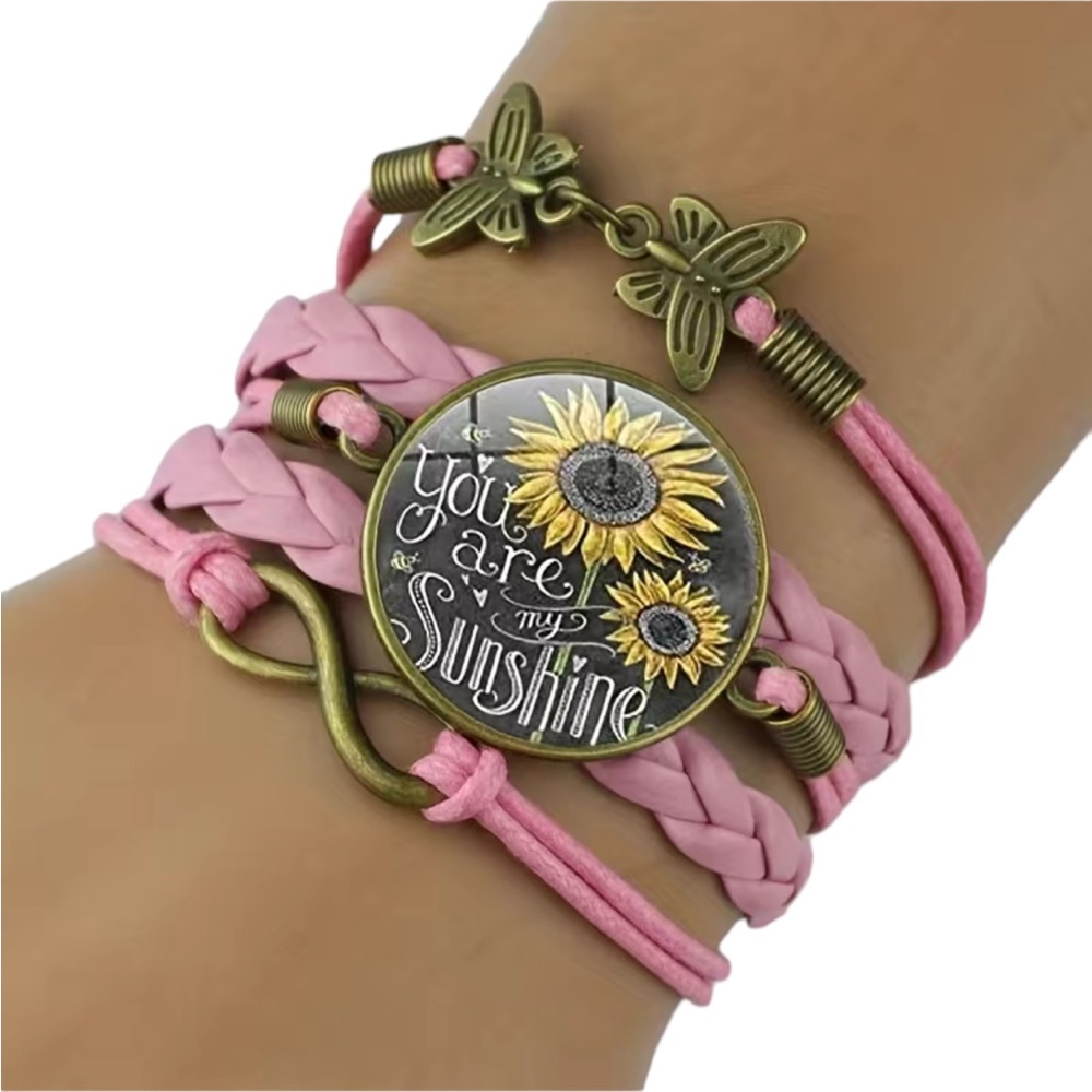 Leather Multi-strand You Are My Sunshine Pink Bracelet